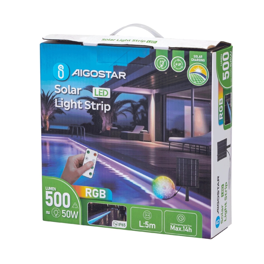 Aigostar - LED RGB Pritemdoma saulės juosta LED/5W/3,2V 7 m IP65 + nuotolinio valdymo pultas