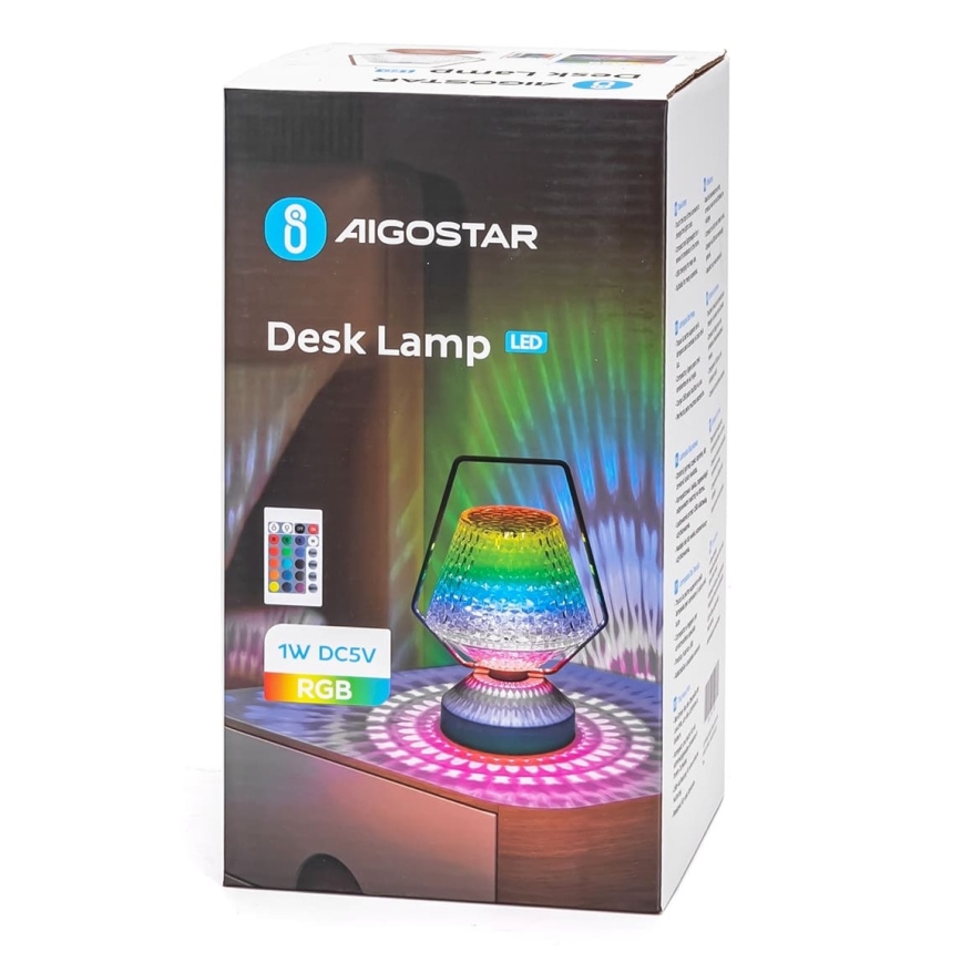 Aigostar - LED RGB Pritemdomas įkraunamas stalinis šviestuvas LED/1W/5V 1800mAh 20 cm + nuotolinio valdymo pultas