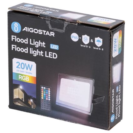 Aigostar - RGB dimeriuojamas 10W LED prožektorius 230V IP65 + nuotolinis valdymas