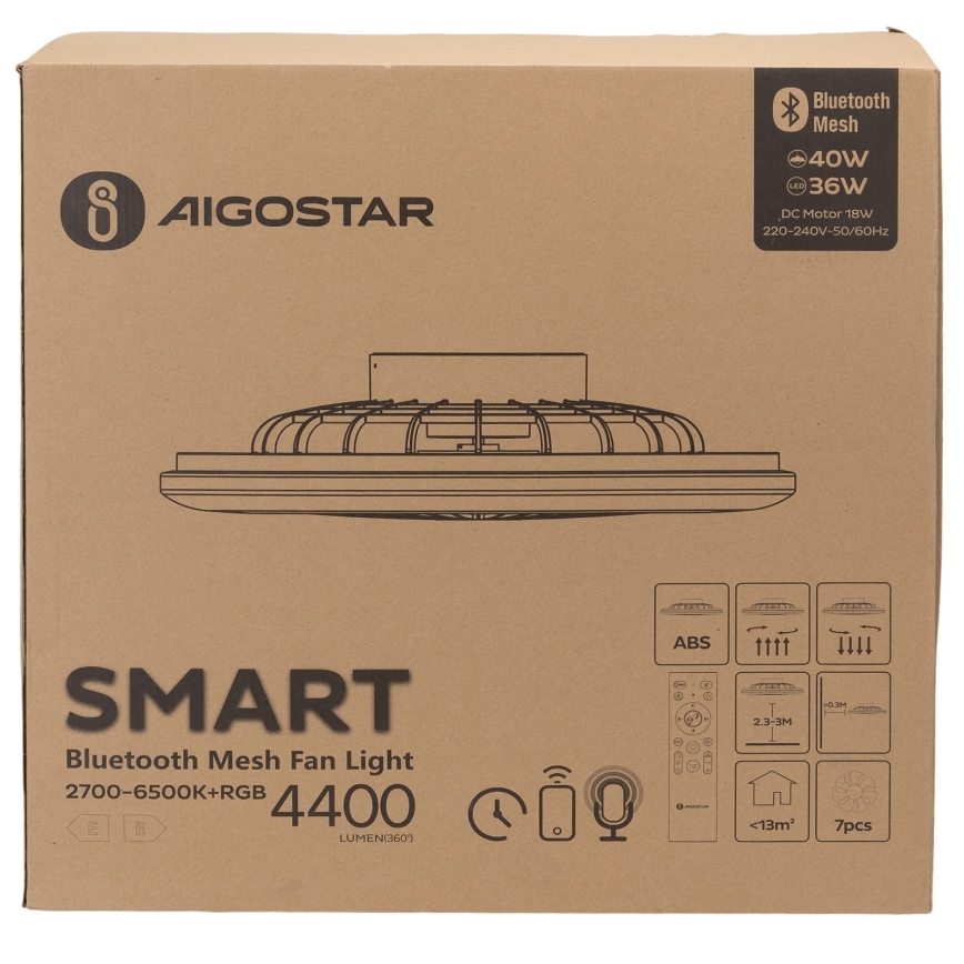 Aigostar - LED RGB Pritemdomas lubinis šviestuvas su ventiliatoriumi MESH LED/40W/230V 2700-6500K balta + nuotolinio valdymo pultas