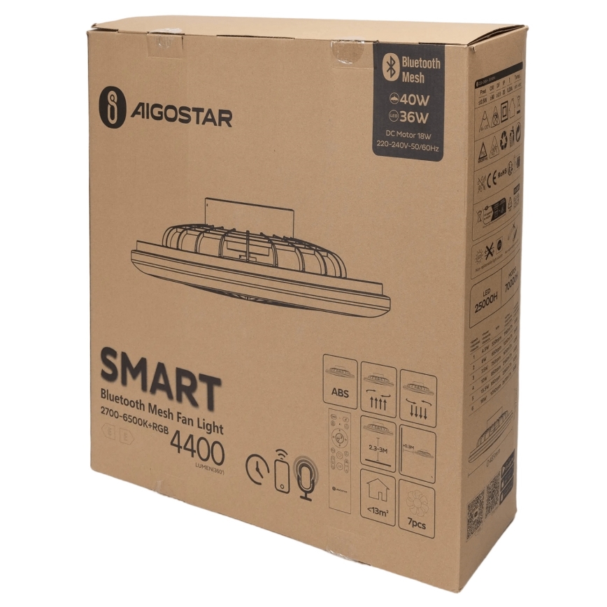 Aigostar - LED RGB Pritemdomas lubinis šviestuvas su ventiliatoriumi MESH LED/40W/230V 2700-6500K balta + nuotolinio valdymo pultas