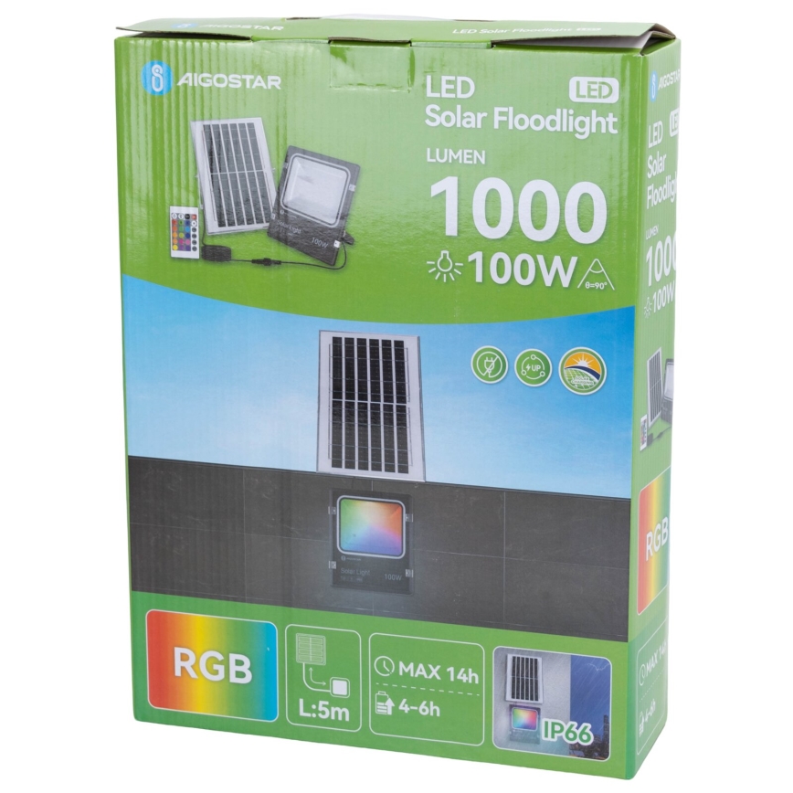 Aigostar - LED RGB Pritemdomas saulės prožektorius LED/100W/3,2V IP66 + nuotolinio valdymo pultas