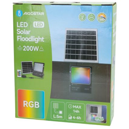 Aigostar - LED RGB Pritemdomas saulės prožektorius LED/200W/3,2V IP66 + nuotolinio valdymo pultas