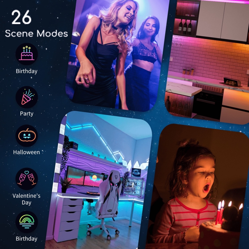 Aigostar - LED RGB reguliuojama juosta 6,5 m LED/16,5W/12/230V 3000K Wi-Fi