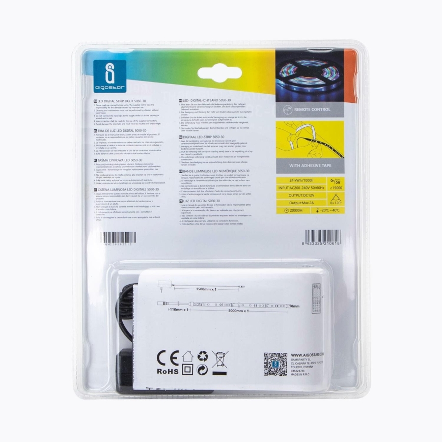 Aigostar - LED RGB Reguliuojama lauko juosta 5m LED/24W/12/230V IP65 + valdymo pultas
