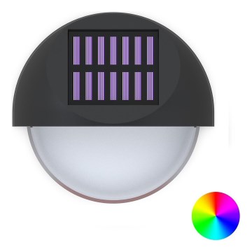 Aigostar - LED RGB Saulės energija įkraunamas sieninis šviestuvas LED/1W/1,2V juoda IP44