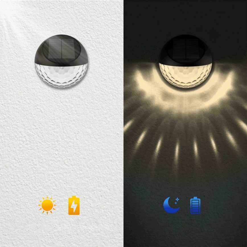 Aigostar - LED RGB Saulės energija įkraunamas sieninis šviestuvas LED/2W/1,2V juoda IP44