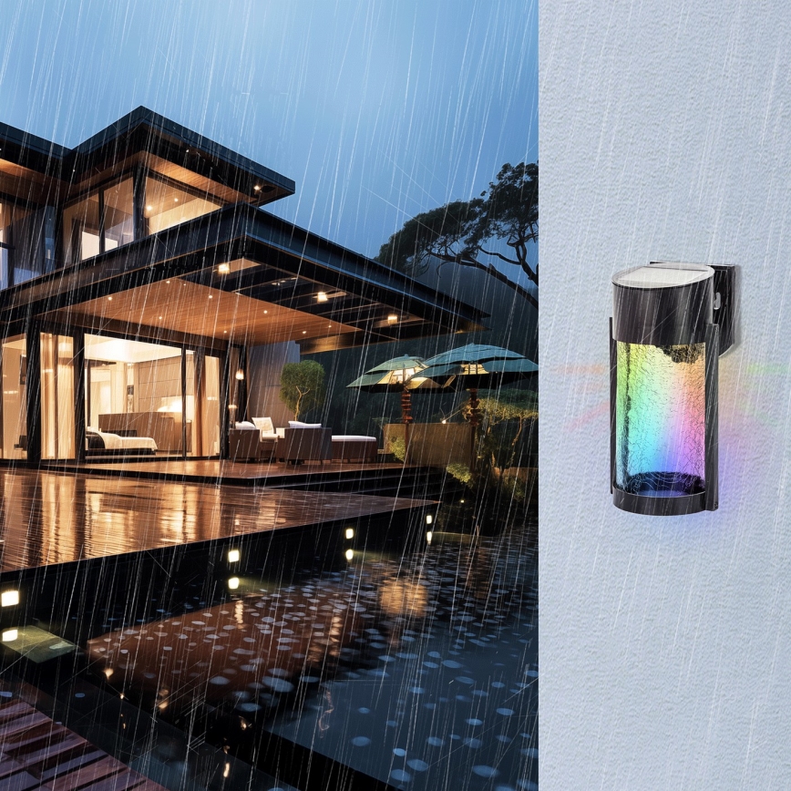 Aigostar - LED RGB Saulės energija įkraunamas sieninis šviestuvas LED/2W/1,2V juoda IP44