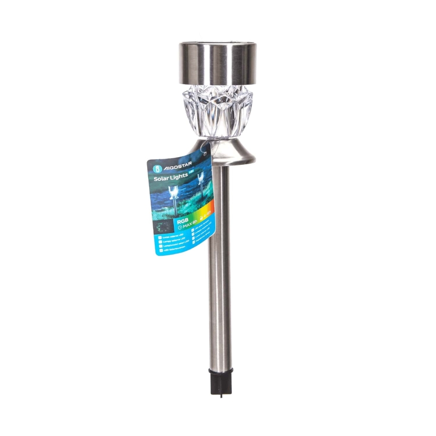 Aigostar - LED RGB saulės energija įkraunamas šviestuvas LED/0,006W/1,2V 35,5 cm 100 mAh matinis chromas IP44