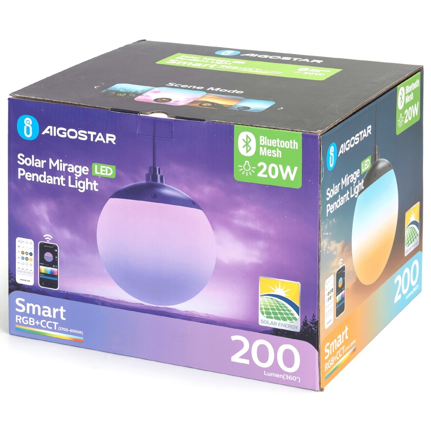 Aigostar - LED RGB Pritemdomas saulės sietynas MESH LED/20W/3,7V 4000 mAh 2700K-6500K IP65 diametras 20 cm