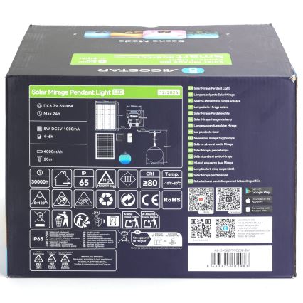 Aigostar - LED RGB Pritemdomas saulės sietynas MESH LED/20W/3,7V 4000 mAh 2700K-6500K IP65 diametras 20 cm