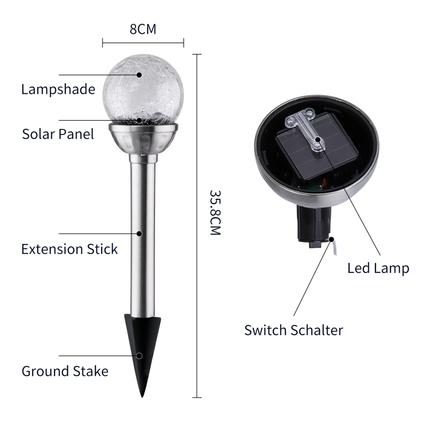 Aigostar - LED RGB šviestuvas, įkraunamas saulės energija LED/0,08W/2V IP44 200 mAh