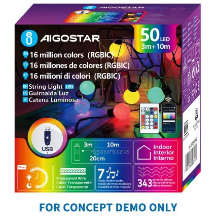Aigostar - LED RGBIC Dekoracinė girlianda 25xLED/5W/USB 10 m daugiaspalvė
