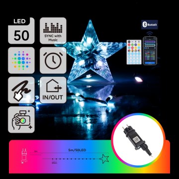 Aigostar - LED RGBICW Išmanioji lauko kalėdinė girlianda MESH 50xLED 5m IP44 + nuotolinio valdymo pultas