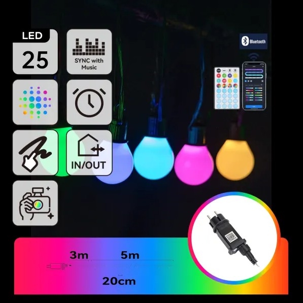 Aigostar - LED RGBICW išmanioji lauko MESH girlianda 25xLED 5 m IP44 + nuotolinio valdymo pultas