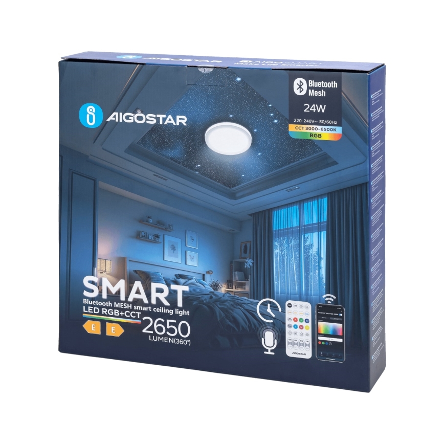 Aigostar - LED RGBW Pritemdomas sieninis vonios šviestuvas MESH Išmanus LED/24W/230V 3000-6500K IP44 + nuotolinio valdymo pultas