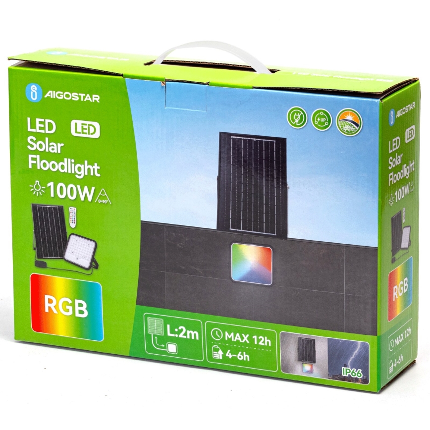 Aigostar - LED RGBW Pritemdomas saulės prožektorius LED/100W/3,4V IP66 + nuotolinio valdymo pultas