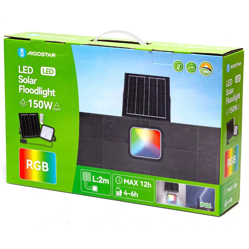 Aigostar - LED RGBW Pritemdomas saulės prožektorius LED/150W/3,4V IP66 + nuotolinio valdymo pultas