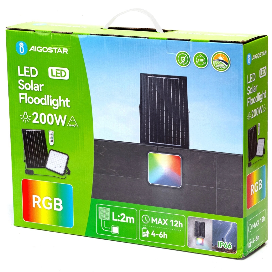 Aigostar - LED RGBW Pritemdomas saulės prožektorius LED/200W/3,4V IP66 + nuotolinio valdymo pultas