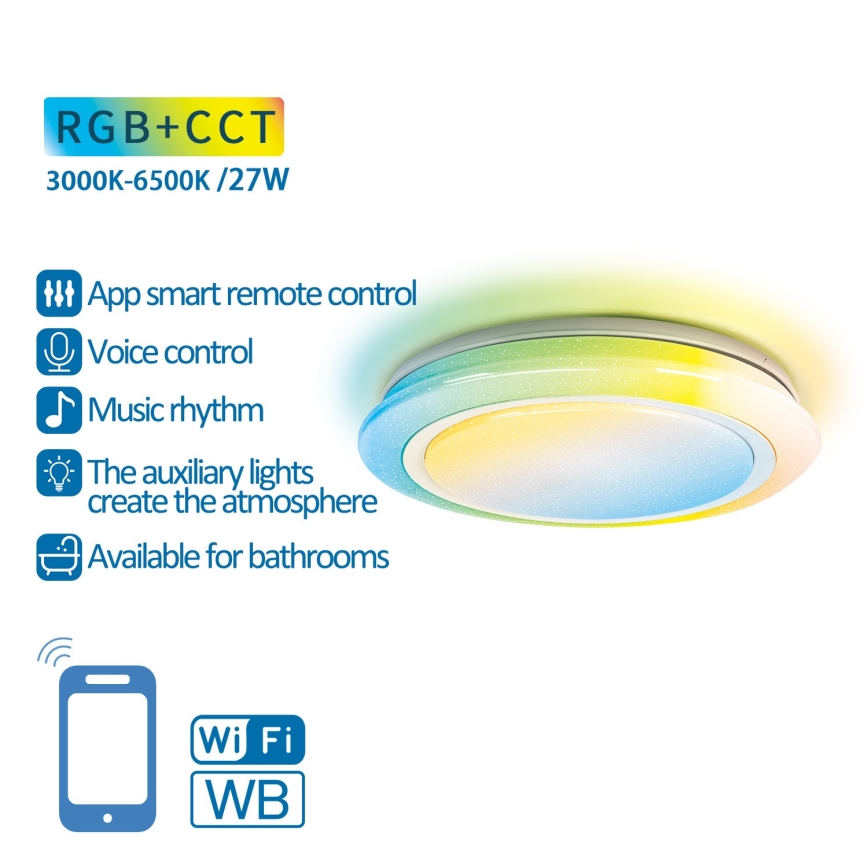 Aigostar - LED RGBW Pritemdomas vonios šviestuvas LED/27W/230V 40 cm Wi-Fi IP44