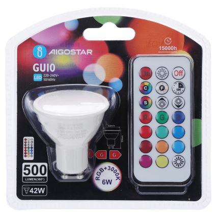 Aigostar - LED RGBW reguliuojama lemputė GU10/6W/230V 3000K + nuotolinis valdymas