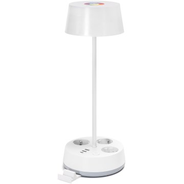 Aigostar - LED RGBW Reguliuojama stalinė lempa su lizdais ir USB LED/4,6W/230V 3000/4000/6500K balta