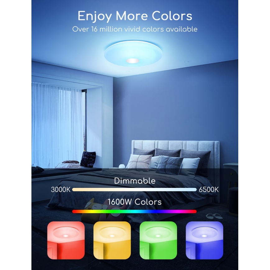 Aigostar - LED RGBW Reguliuojamas lubinis šviestuvas 18W/230V diametras 34 cm Wi-Fi