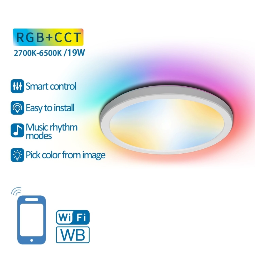 Aigostar - LED RGBW Reguliuojamas lubinis šviestuvas LED/19W/230V 2700-6500K Wi-Fi