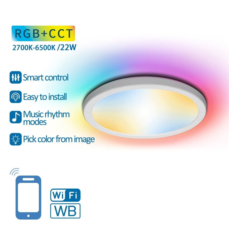 Aigostar - LED RGBW Reguliuojamas lubinis šviestuvas LED/22W/230V 2700-6500K Wi-Fi