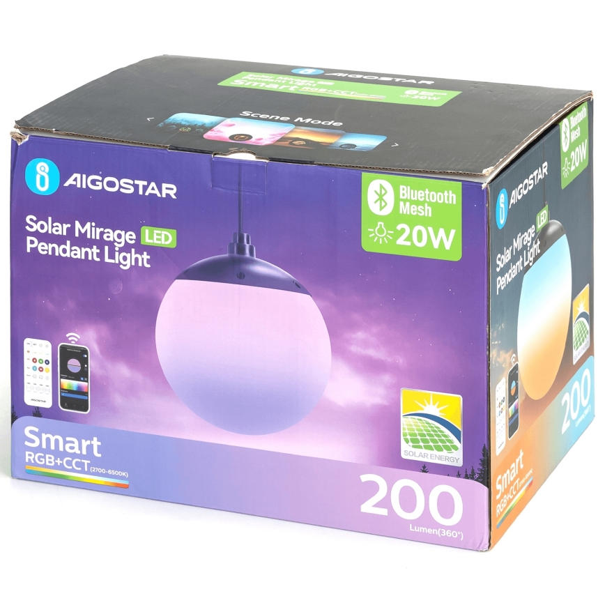 Aigostar - LED RGBW Pritemdomas saulės sietynas MESH LED/20W/3,7V 4000 mAh 2700K-6500K IP65 diametras 15 cm