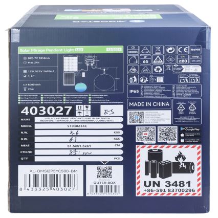 Aigostar - LED RGBW Pritemdomas saulės sietynas MESH LED/35W/3,7V 8000 mAh 2700K-6500K IP65 diametras 50 cm