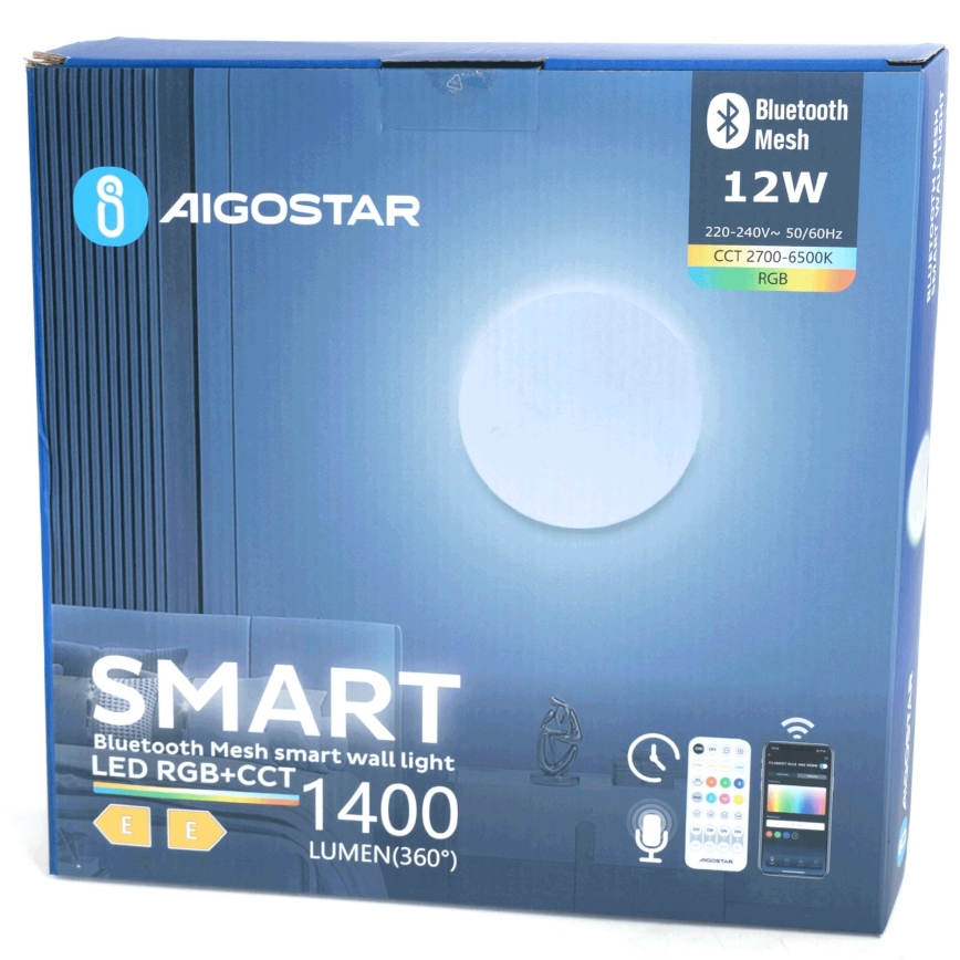 Aigostar - LED RGBW Pritemdomi sieniniai šviestuvai MESH Išmanus LED/12W/230V 2700-6500K balta + nuotolinio valdymo pultas