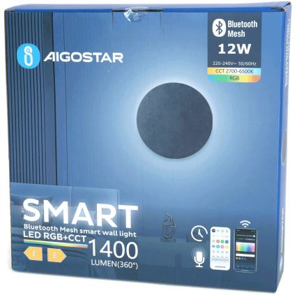 Aigostar - LED RGBW Pritemdomi sieniniai šviestuvai MESH Išmanus LED/12W/230V 2700-6500K juoda + nuotolinio valdymo pultas