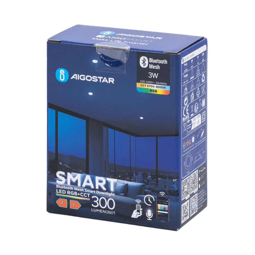 Aigostar - Reguliuojamas įleidžiamas vonios lubų šviestuvas LED RGBW MESH Smart LED/3W/230V 2700-6500K IP44