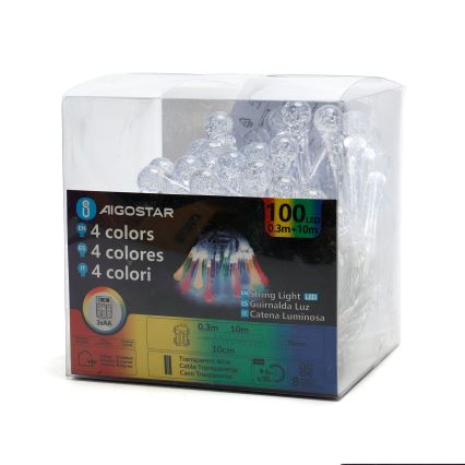 Aigostar - LED lauko kalėdinė girlianda 100xLED/8 režimai 3xAA 10m IP44 spalvoti lašeliai