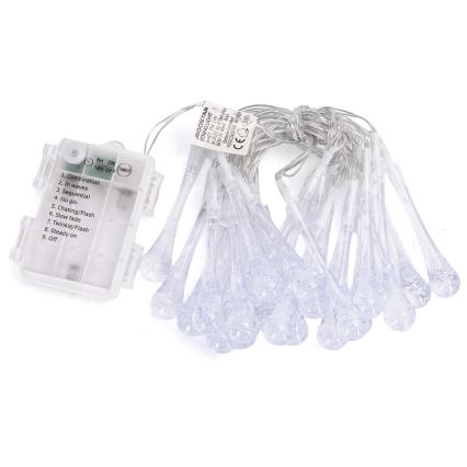 Aigostar - LED lauko Kalėdinė girlianda 25xLED/8 režimų 3xAA 2,5m IP44 įvairiaspalviai lašeliai