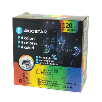 Aigostar - LED saulės energija maitinama kalėdinė girlianda 120xLED/8 funkcijų 3x0,6 m 500 mAh IP65 daugiaspalvė