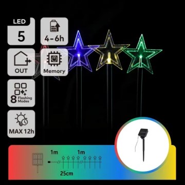 Aigostar - LED RGBY Saulės kalėdinė girlianda 5xLED/1,2V/8 režimų 1m IP65 800mAh žvaigždės