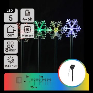 Aigostar - LED RGBY Saulės kalėdinis šviestuvas 5xLED/1,2V/8 funkcijų 1m IP65 800mAh snaigės