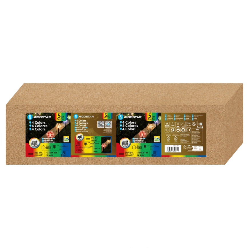 Aigostar - LED RGBY Saulės šviestuvas 5xLED/1,2V/8 funkcijų 1m IP65 800mAh snaigės