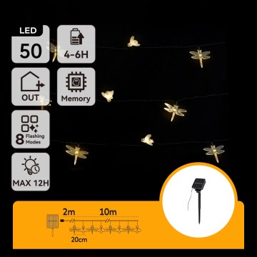Aigostar - LED saulės dekoratyvinė girlianda 50 LED / 8 funkcijų, 10 m, 800 mAh, IP65, šiltai balta