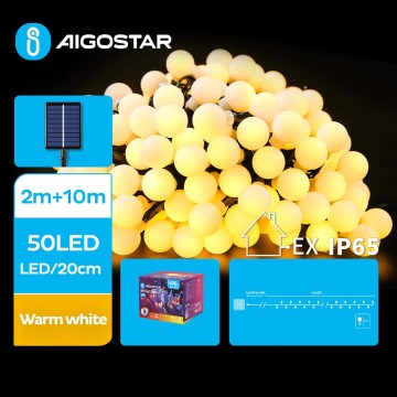Aigostar - LED Saulės Dekoratyvinė girlianda 50xLED/8 funkcijos 12m 800 mAh IP65 šilta balta