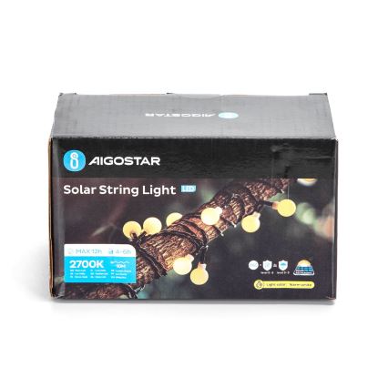 Aigostar - LED Saulės dekoratyvinė girlianda 50xLED/8 funkcijos 12m IP65 šilta balta