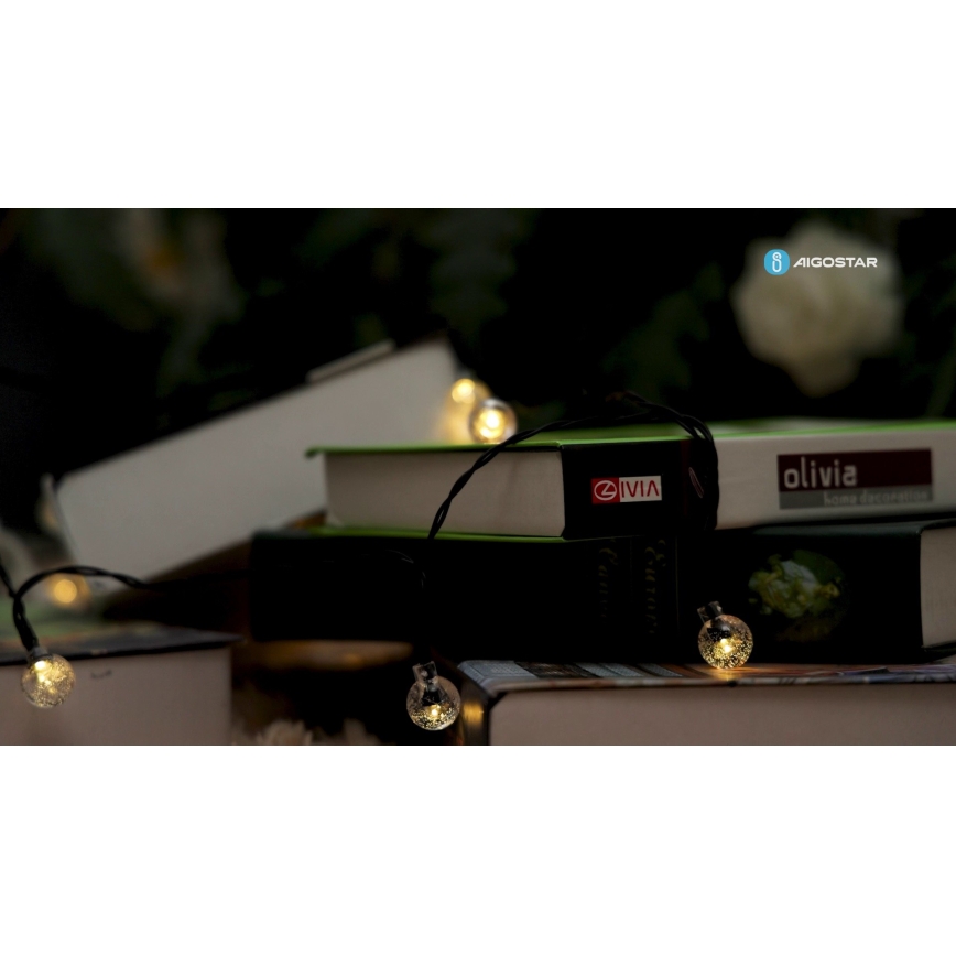 Aigostar - LED Saulės Dekoratyvinė girlianda 50xLED/8 funkcijos 12m IP65 800 mAh šilta balta