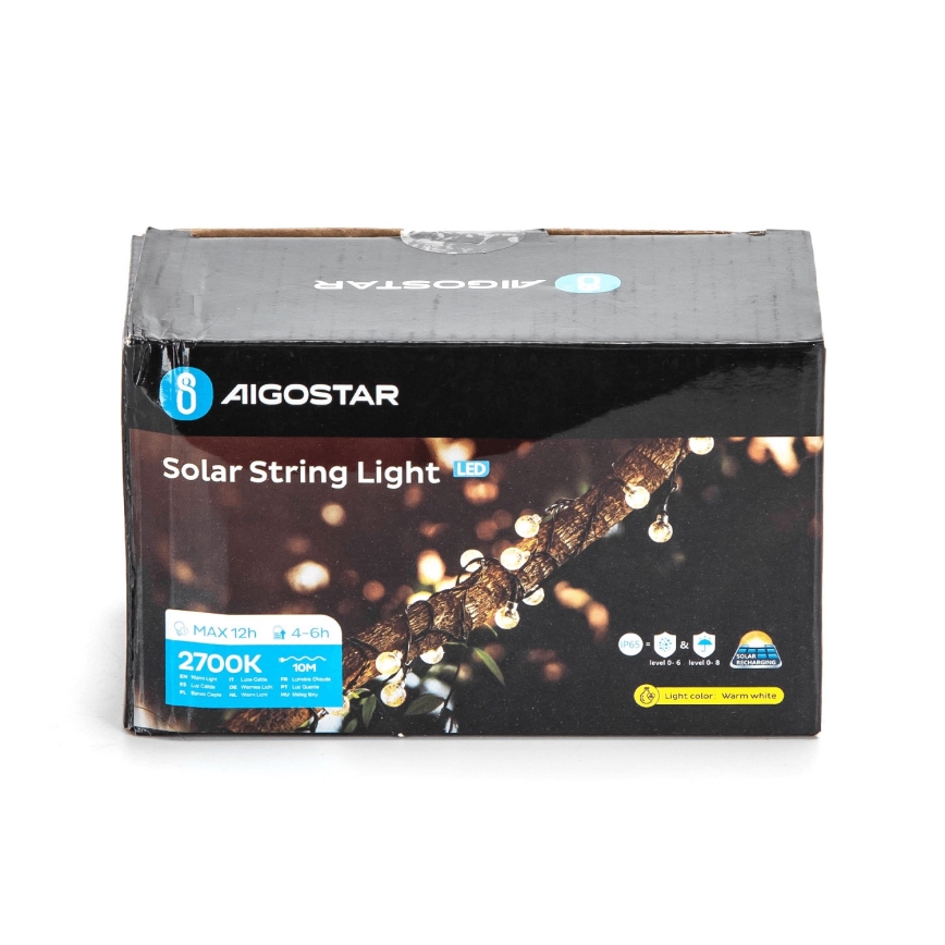 Aigostar - LED Saulės Dekoratyvinė girlianda 50xLED/8 funkcijos 12m IP65 800 mAh šilta balta