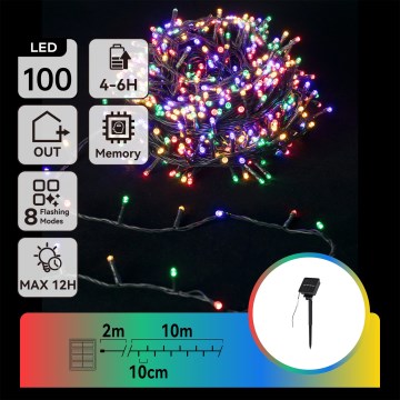Aigostar - LED saulės energija maitinama kalėdinė girlianda 100 LED/8 režimai 12 m IP65 įvairiaspalvė 800 mAh