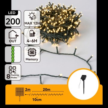 Aigostar - LED saulės energija varoma kalėdinė girlianda 200 LED/8 funkcijos 22m IP65 šiltai balta 800mAh