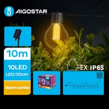 Aigostar - LED Saulės energijos dekoratyvinė girlianda 10xLED/8 funkcijos 10,5m IP65 šiltai balta