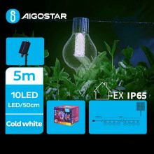 Aigostar - LED Saulės energijos dekoratyvinė girlianda 10xLED/8 funkcijos 5,5m IP65 šalta balta