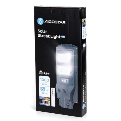 Aigostar - LED Saulės energijos gatvės lempa su jutikliu LED/100W/3,2V 10000mAh IP65 6500K + nuotolinio valdymo pultas